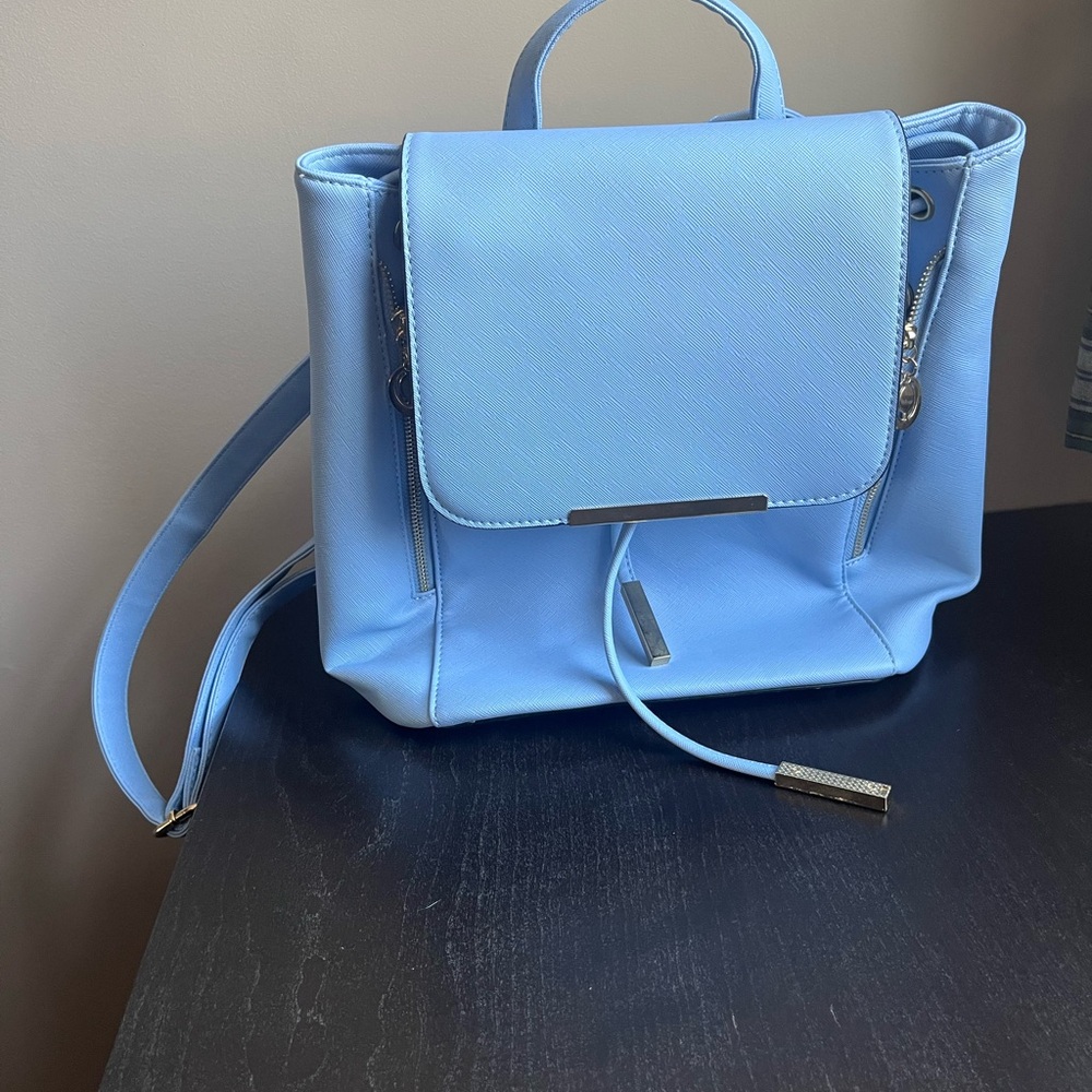 Light Blue Faux Leather Backpack - Never used